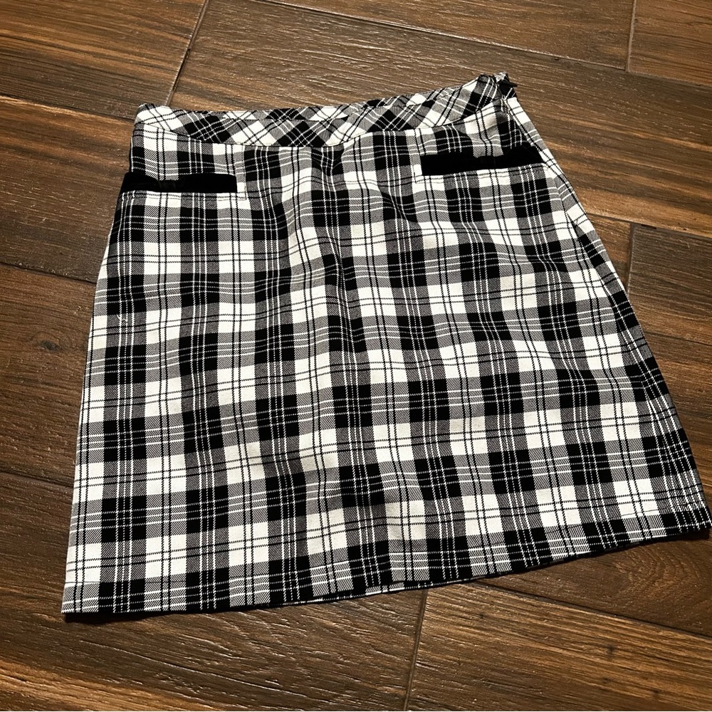 Talbots Kids 12 Black and White Plaid Skirt with Velvet Bow Pockets Side Zipper